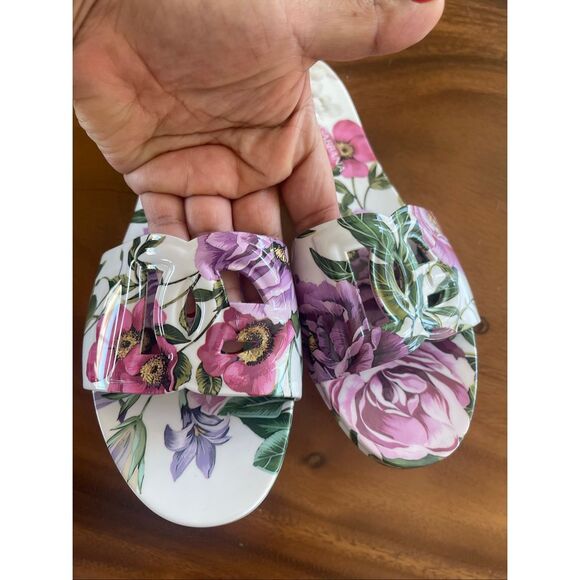DOLCE & GABBANA Bianca cutout floral-print rubber slides sandals size 7 - Picture 2 of 7